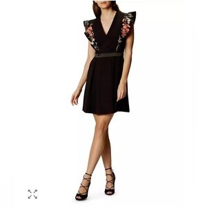 Karen Millen Black boho Dress with Floral Embroidery
